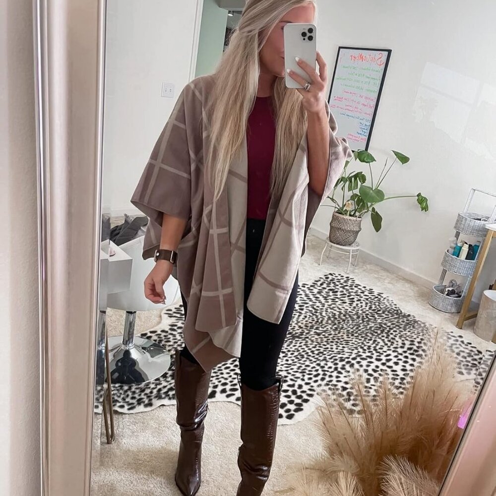 Women's Shawl Wrap Poncho Ruana Cape Open Front Cardigan Shawls for Fall Winter - Picture 2 of 6